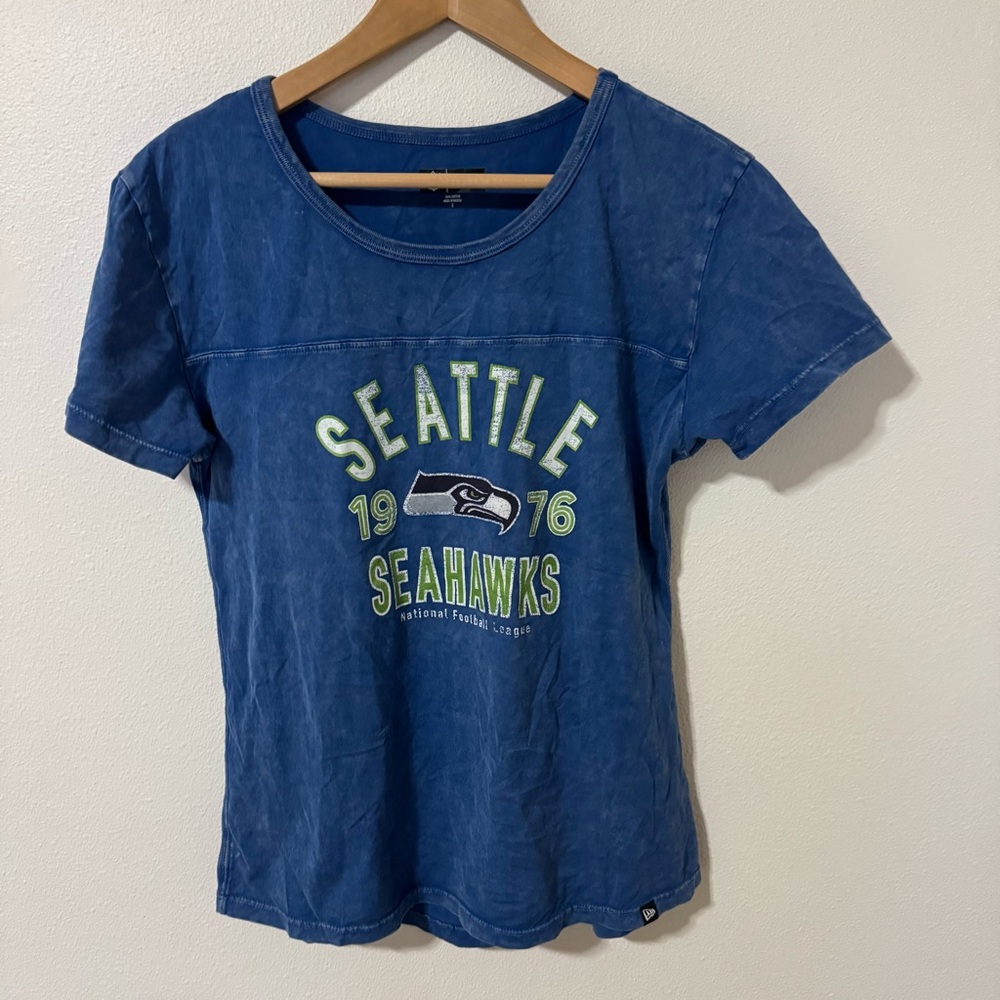 Seattle Seahawks New Era Mineral Dye Short Sleeve Graphic Tee Blue Cotton-Small